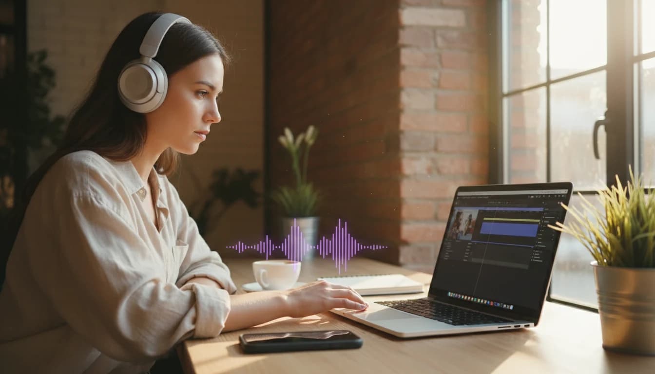 Creator using an AI Voice Generator app on iPhone to make a video voiceover